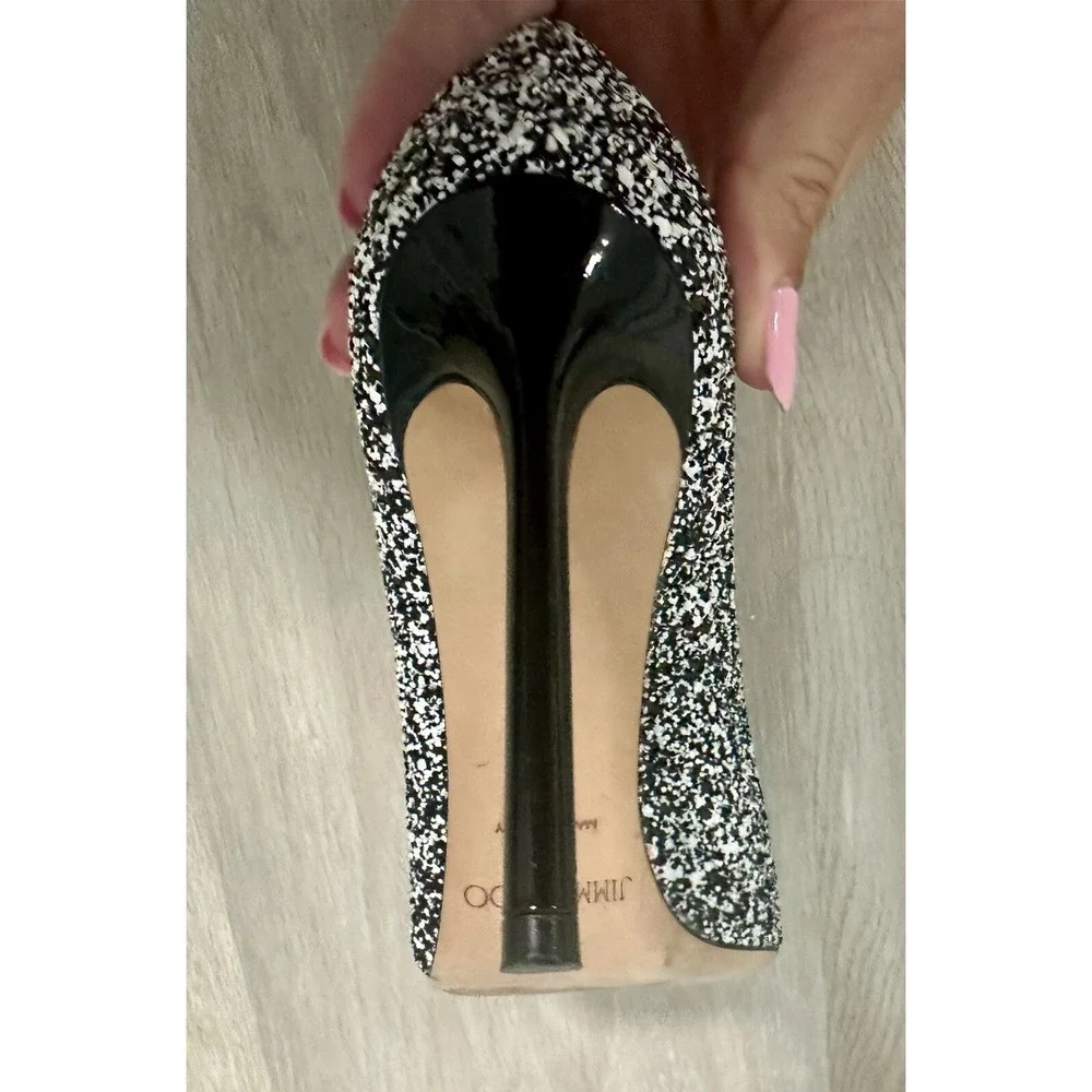 Jimmy Choo Glitter Pointed Toe Stiletto Heels Black White Size 36- us 5.5